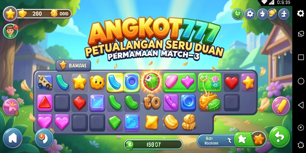 Tampilan gameplay yang dinamis dalam ANGKOT777 saat mencocokkan objek.