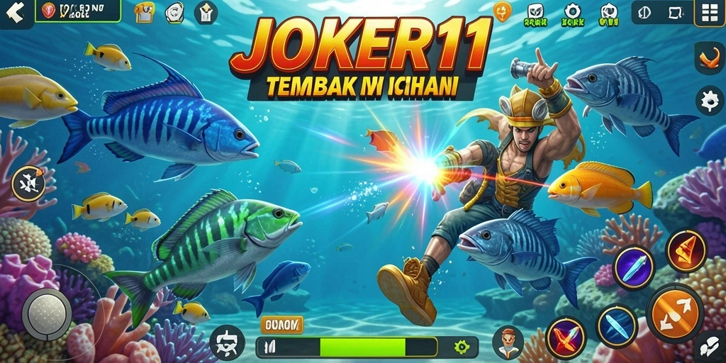 Tampilan gameplay JOKER11 dengan aksi menembak ikan yang seru.