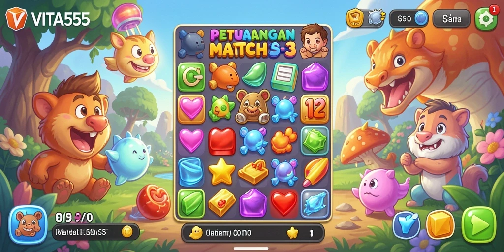 Screenshot gameplay VITA555 menunjukkan momen mencocokkan elemen.